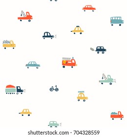 Seamless pattern with cute color cars