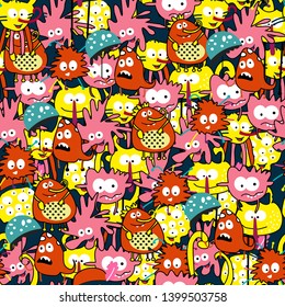 Seamless pattern of the Cute color monsters. Set