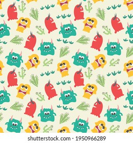 Patrón sin foco con monstruos de color adorables