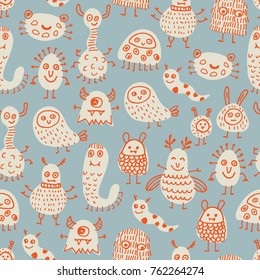 Seamless pattern with cute color monsters