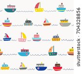 Seamless pattern with cute color ships