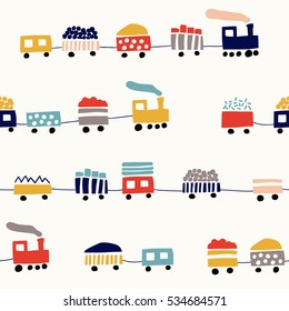 Seamless pattern with cute color trains