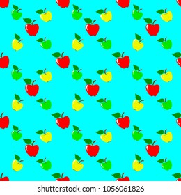 Seamless pattern cute colorful apples wallpaper on blue background. Illustration vector