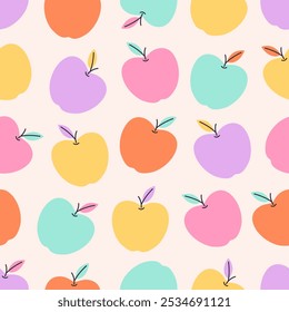 Patrón sin fisuras con lindas manzanas de colores. Frutas sin patrón. Ilustración vectorial en estilo plano