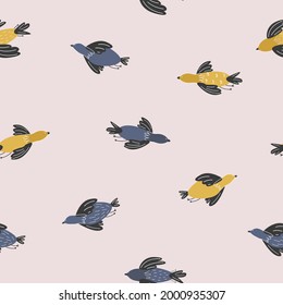 Seamless pattern cute colorful birds in flight for design. vector illustration