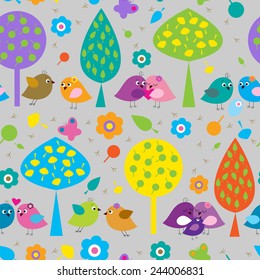 Seamless pattern with a cute colorful birds