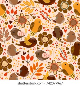 Seamless pattern with cute colorful birds. used for wallpaper, background, packaging, fabrics, websites, papers