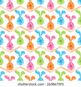 Seamless pattern with cute colorful bunnies