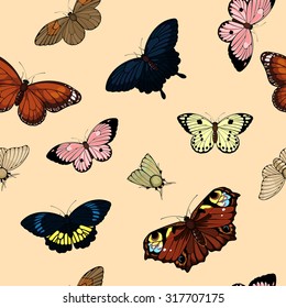Seamless pattern with cute colorful butterflies