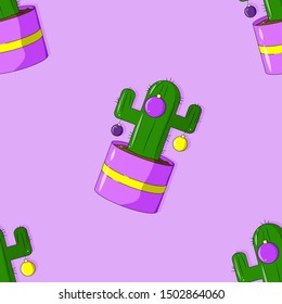 Seamless pattern of cute colorful cactus. Christmas concept. Vector cartoon background. Flat design.