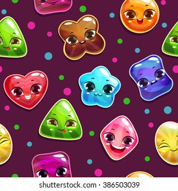 Seamless pattern with cute colorful candy characters