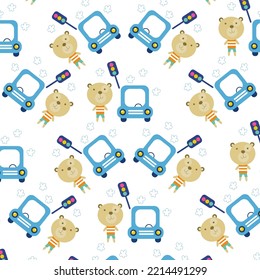 Seamless pattern with cute colorful cars perfect for wrapping paper
