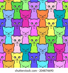 Seamless pattern with cute colorful cartoon kittens. Vector seamless texture for wallpapers, pattern fills, web page backgrounds