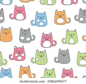 patrón ininterrumpido de gatos coloridos de dibujos animados bonitos