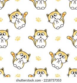 Seamless pattern of cute colorful cat cartoon. Happy meow. Animals character design. Cute background for textile print, wrapping paper, baby clothing. Pattern Cat