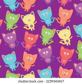 Seamless pattern of cute colorful cat cartoon. Animals character design.Image for card,poster,baby clothing.