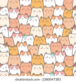 Seamless pattern of cute colorful cat cartoon. Animals character design. For card,poster,baby clothing, print, textile, wrapping paper, wallpaper. Vector Illustration