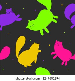 Seamless pattern with cute colorful cats. Creative childish texture. Great for fabric, textile. Vector Illustration.