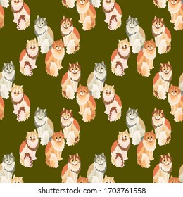 Seamless pattern with cute colorful cats. Creative animal texture. Idea for fabric, textile. Vector Illustration