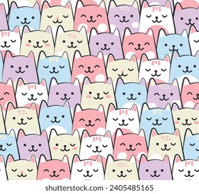 Seamless pattern of cute colorful cats, vector for wallpaper, background, wrapping paper, cover designs