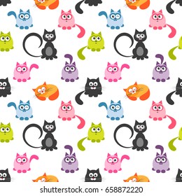 seamless pattern with cute colorful cats