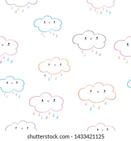 Seamless pattern with cute colorful clouds for textile, wallpapers, gift wrap and scrapbook. Vector illustration.