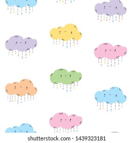 Seamless pattern with cute colorful clouds for kids textile, wallpapers, gift wrap and scrapbook. Vector illustration.