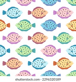 seamless pattern with cute colorful fish, simple flat vector illustration, cartoon underwater animals background, colorful childish print for wrapping, textile and any design