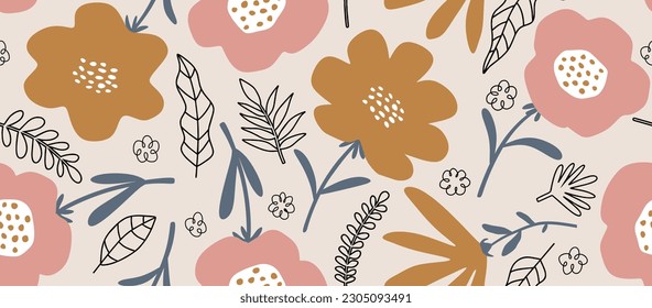 seamless pattern of Cute colorful flower. illustration vector by hand draw