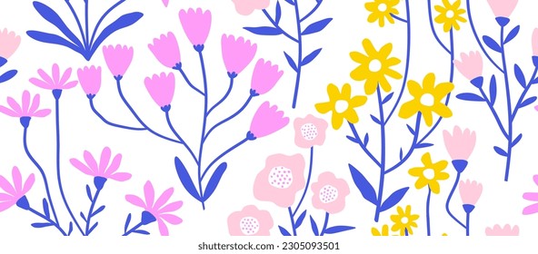 seamless pattern of Cute colorful flower. illustration vector by hand draw