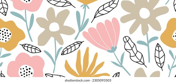 seamless pattern of Cute colorful flower. illustration vector by hand draw