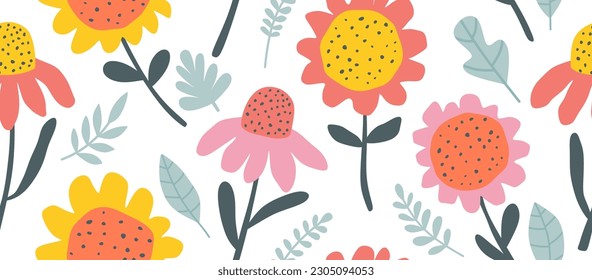 seamless pattern of Cute colorful flower. illustration vector by hand draw