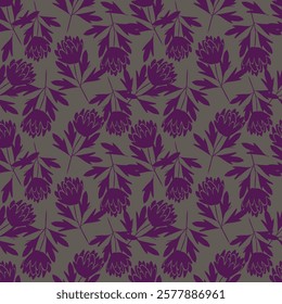 Seamless pattern with cute colorful flowers, leaves