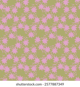 Seamless pattern with cute colorful flowers, leaves