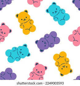 Seamless pattern with cute colorful gummy bears