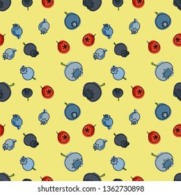 Seamless pattern with cute colorful hand drawn berries. Vector illustration