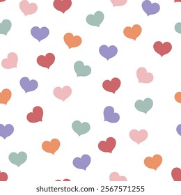 Seamless pattern with cute colorful happy romantic hearts on white background
