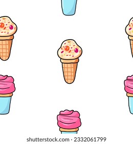 Patrón sin foco con helado colorido lindo. Ilustración vectorial para textil, impresión