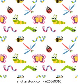 Seamless pattern with cute colorful insects
