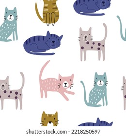 seamless pattern with cute colorful kitten suitable for baby clothes, textile vector illustration