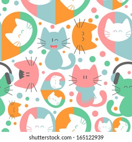 Seamless pattern with cute colorful kittens