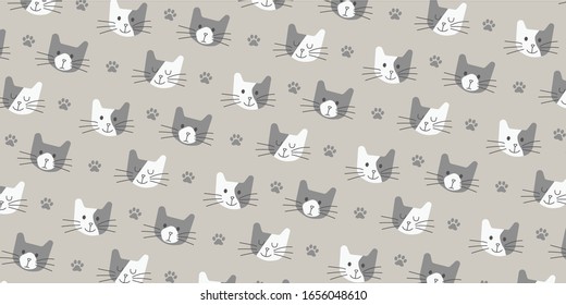 Seamless pattern with cute colorful Kittens. Creative childish Gray texture. Great for fabric, textile Vector Illustration