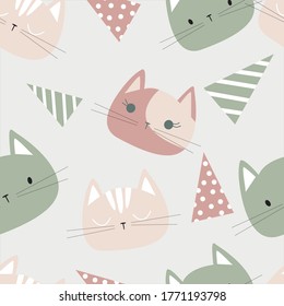 Nahtloses Muster mit süßen bunten Kätzchen. Kreative kindliche Textur. Ideal für Stoff, Textil-Vektorgrafik. Herzlichen Glückwunsch zum Geburtstag