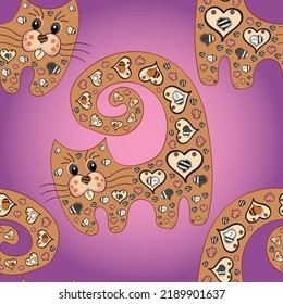 Seamless pattern with cute colorful Kittens. Creative childish pleasant texture. Scketh in pleasant colors. Great for fabric, textile. Background for print and invitation. vector illustration  