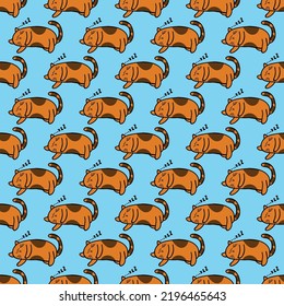 Seamless pattern with cute colorful Kittens. Creative childish blue texture Great for fabrics, textiles Vector Illustration