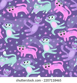 Seamless pattern with cute colorful kittens. Creative childish texture. Great for fabric, textile vector illustration