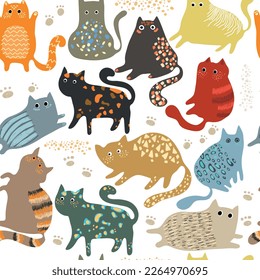 Seamless pattern with cute colorful kittens. Creative children's texture. Great for fabric, textile vector illustration