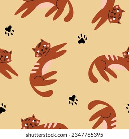 Patrón sin foco con gatitos adorables y coloridos. Textura creativa de color rosa infantil. Excelente para tela, vectores textiles Ilustración