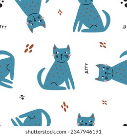 Seamless pattern with cute colorful Kittens. Creative childish pink texture. Great for fabric, textile Vector Illustration