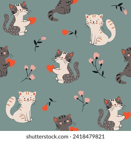 Patrón sin foco con gatitos adorables y coloridos. Textura creativa de color rosa infantil. Excelente para tela, vectores textiles Ilustración